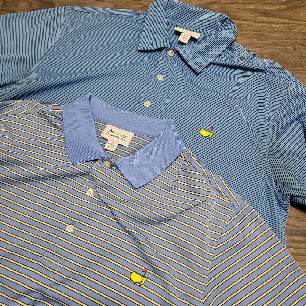 Masters Performance Polo Shirt Mens XL Blue Striped Lightweight Stretch Augusta